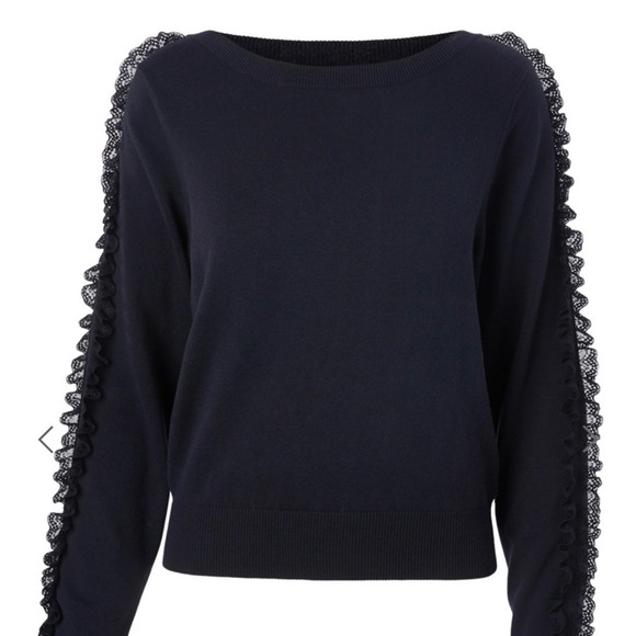See By Chloe Sweaters - See By Chloe Dark Navy Lace Trim Ruffle Sleeve Crew Neck Sweater XS